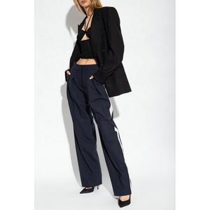 NEW Victoria Beckham wool highrise wide leg side stripe front pleat navy trouser